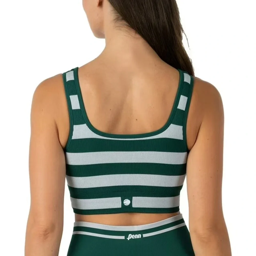 Penn Womens Seamless Reversible Sports Bra Green Size S Ribbed Striped NWT